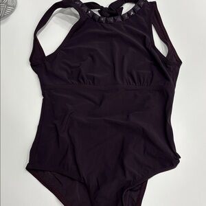 Karla Coletto One Piece Halter Eggplant Swimsuit / Stone Embellishment Size 10